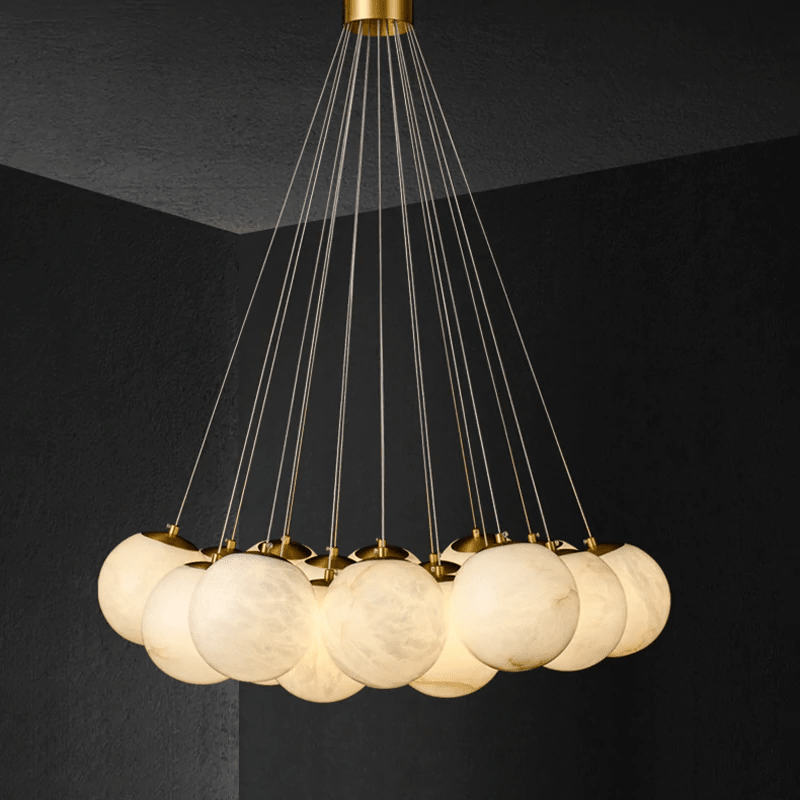 Post Modern Alabaster Globe Ceiling Pendant Light, Alabaster Chandelier Over Dining Table - 19 BallsJoyfuzzy
