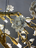Post - Modern Art Brass and Ceramics Flower Pendant Branch Chandelier for Living/Dining Room - L49.2