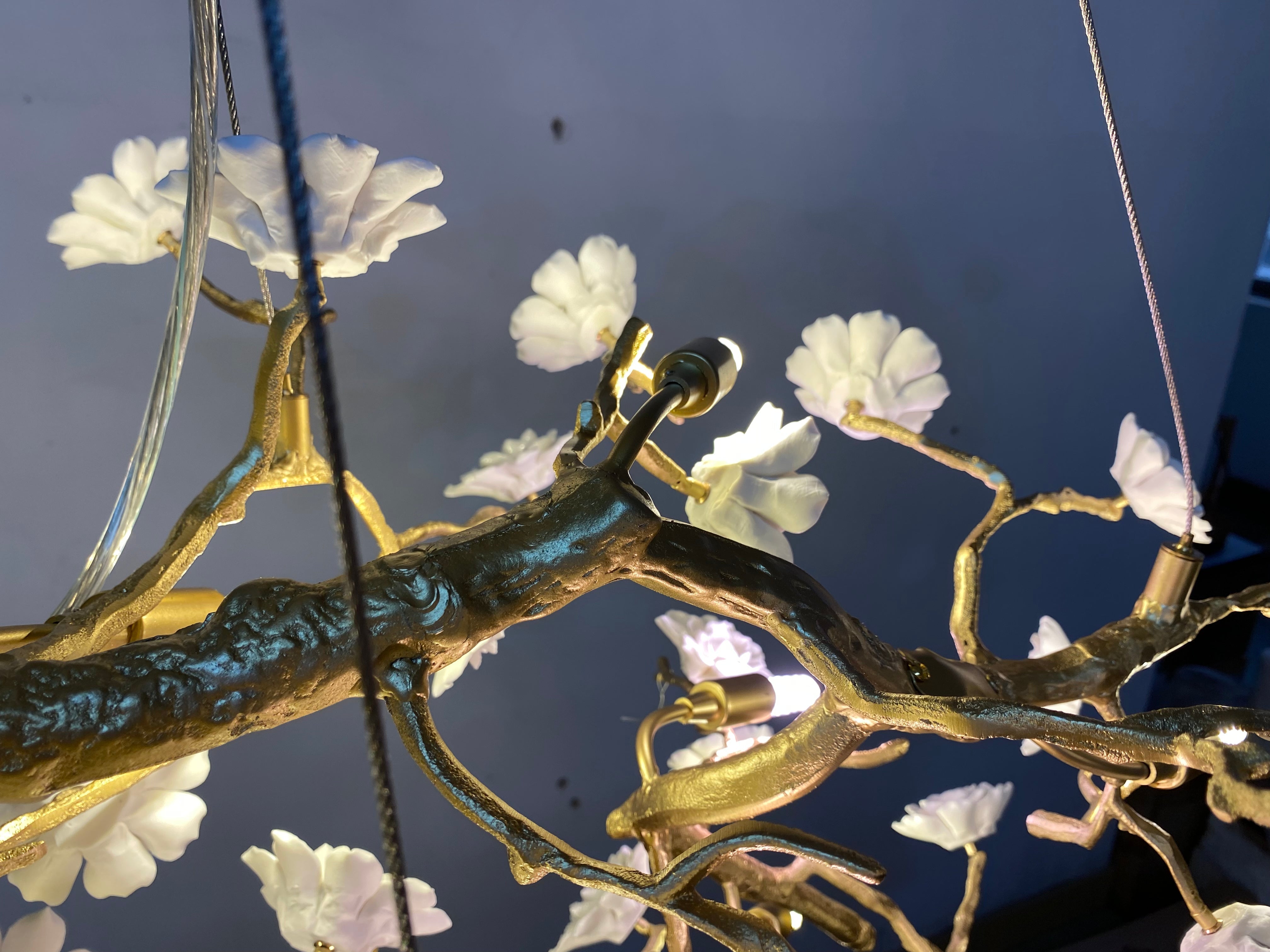 Post - Modern Art Brass and Ceramics Flower Pendant Branch Chandelier for Living/Dining Room - L49.2"*W19.7"*H21.7"Warm LightJoyfuzzy