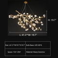 Post - Modern Art Brass and Ceramics Flower Pendant Branch Chandelier for Living/Dining Room - L49.2