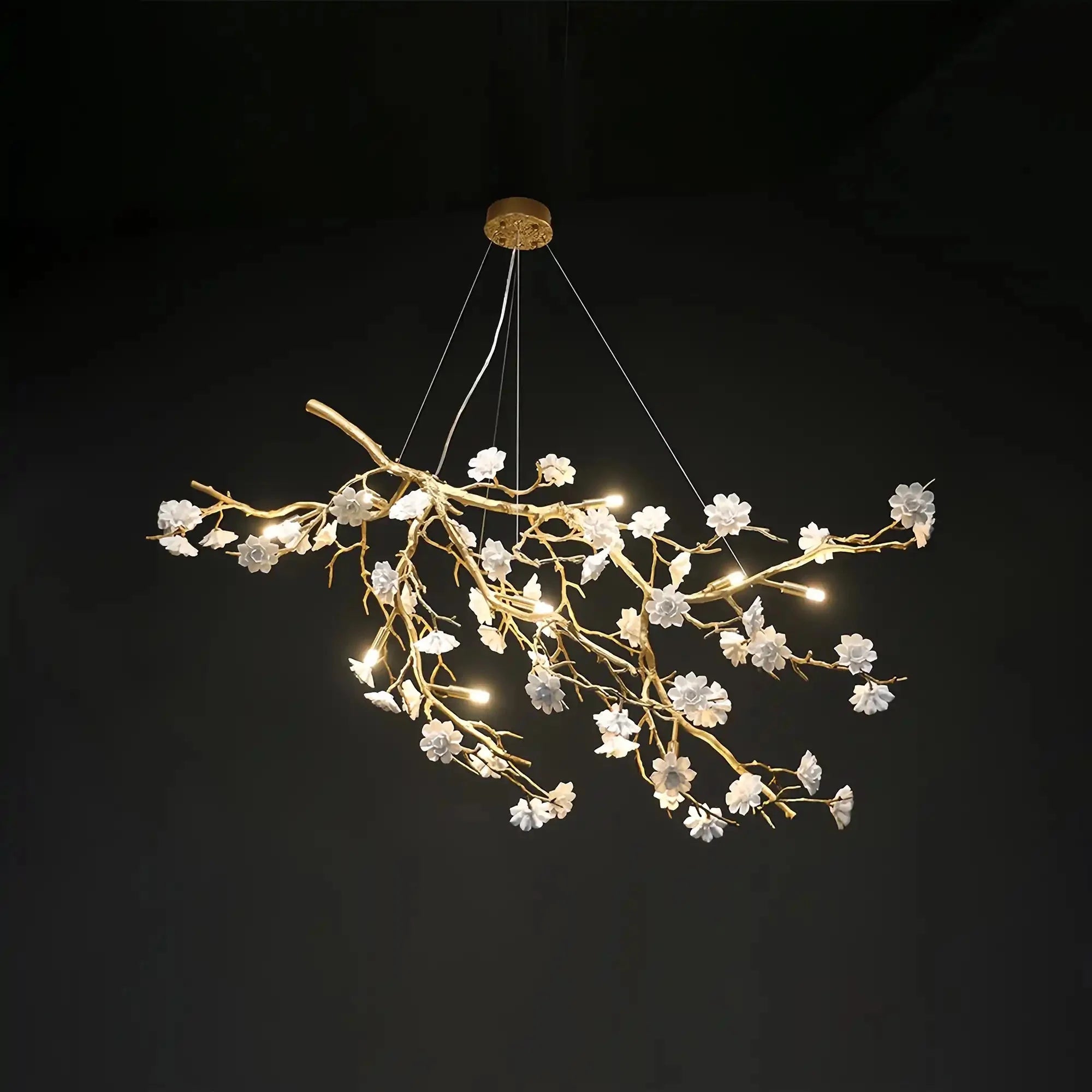 Post - Modern Art Brass and Ceramics Flower Pendant Branch Chandelier for Living/Dining Room - L49.2"*W19.7"*H21.7"Warm LightJoyfuzzy