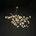 Post - Modern Art Brass and Ceramics Flower Pendant Branch Chandelier for Living/Dining Room - L49.2
