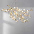 Post - Modern Art Brass and Ceramics Flower Pendant Branch Chandelier for Living/Dining Room - L49.2