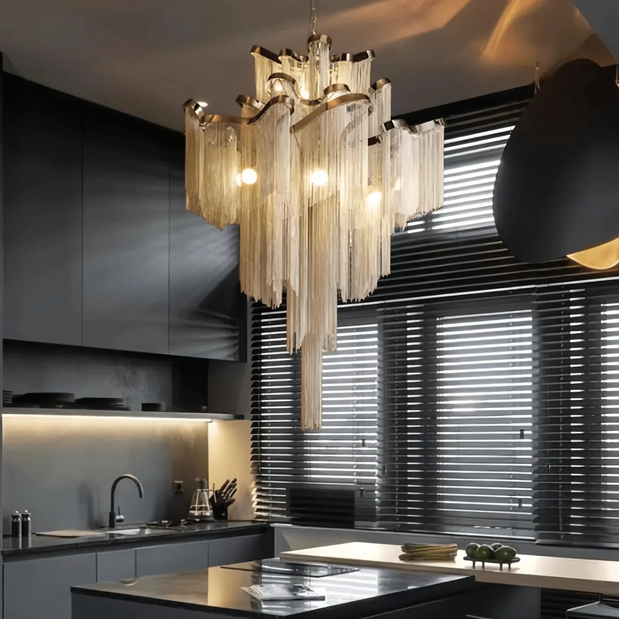 Post - Modern Extra Large Stainless Steel Long Tassel Chandelier - Joyfuzzy