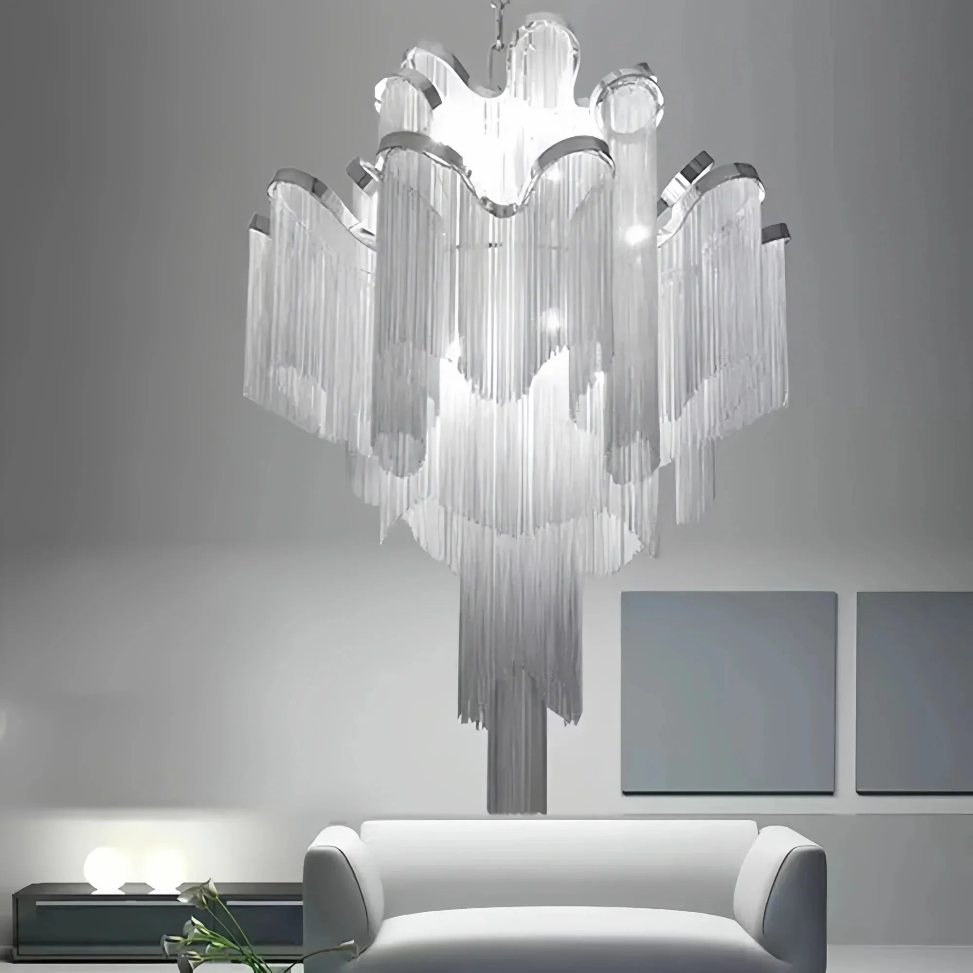 Post - Modern Extra Large Stainless Steel Long Tassel Chandelier - Joyfuzzy