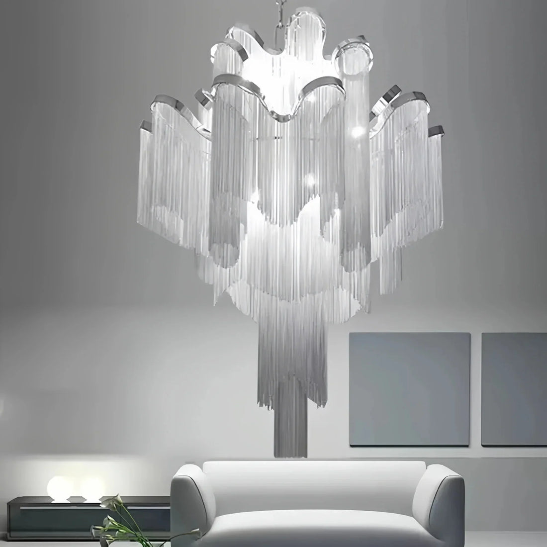Post - Modern Extra Large Stainless Steel Long Tassel Chandelier - Joyfuzzy