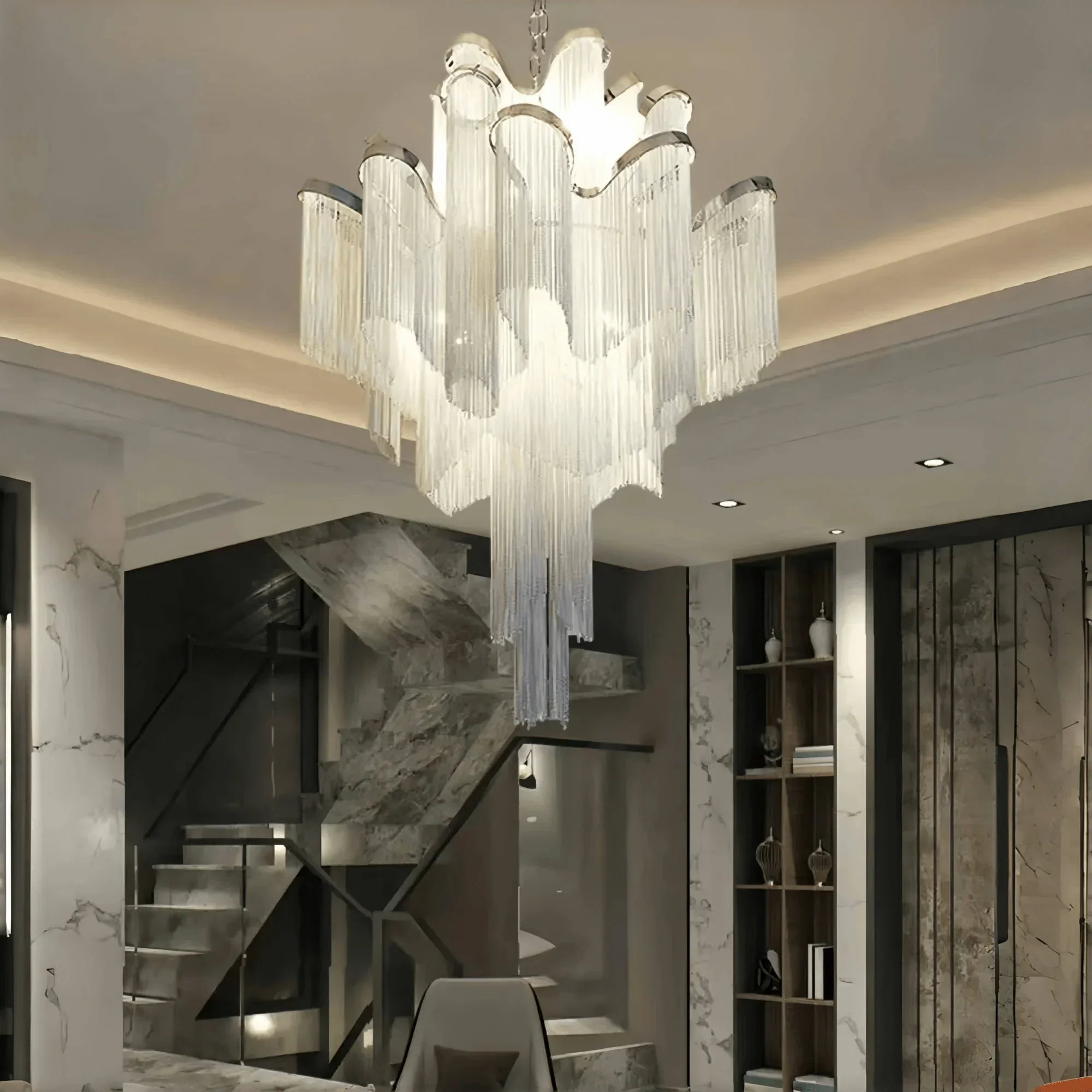 Post - Modern Extra Large Stainless Steel Long Tassel Chandelier - Joyfuzzy