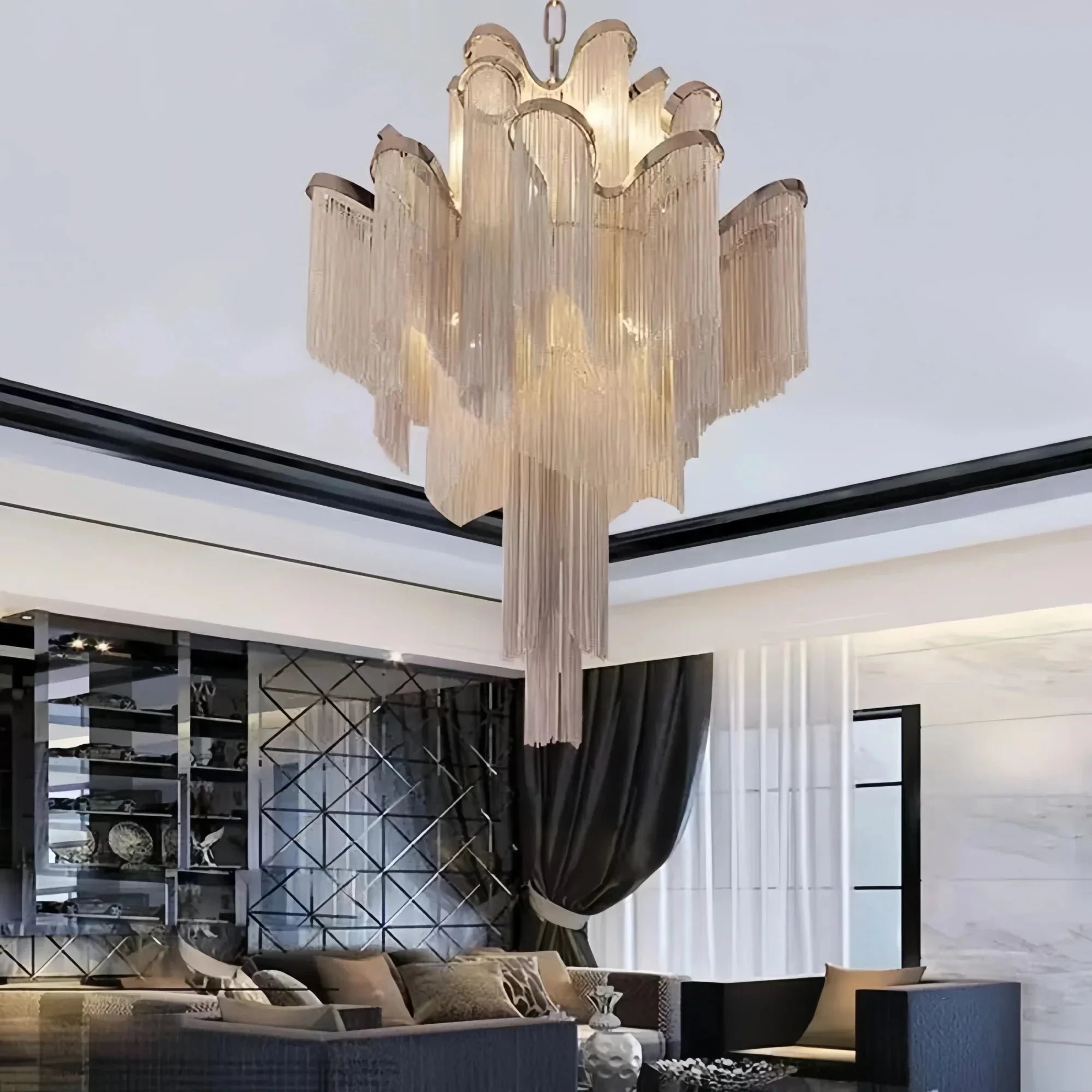 Post - Modern Extra Large Stainless Steel Long Tassel Chandelier - Joyfuzzy