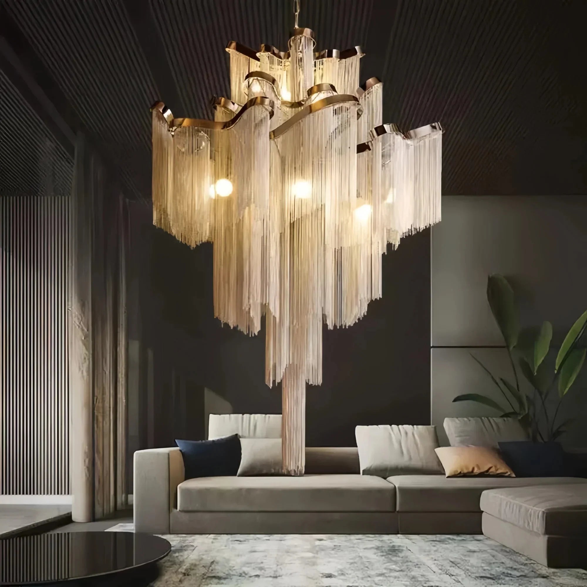 Post - Modern Extra Large Stainless Steel Long Tassel Chandelier - Joyfuzzy