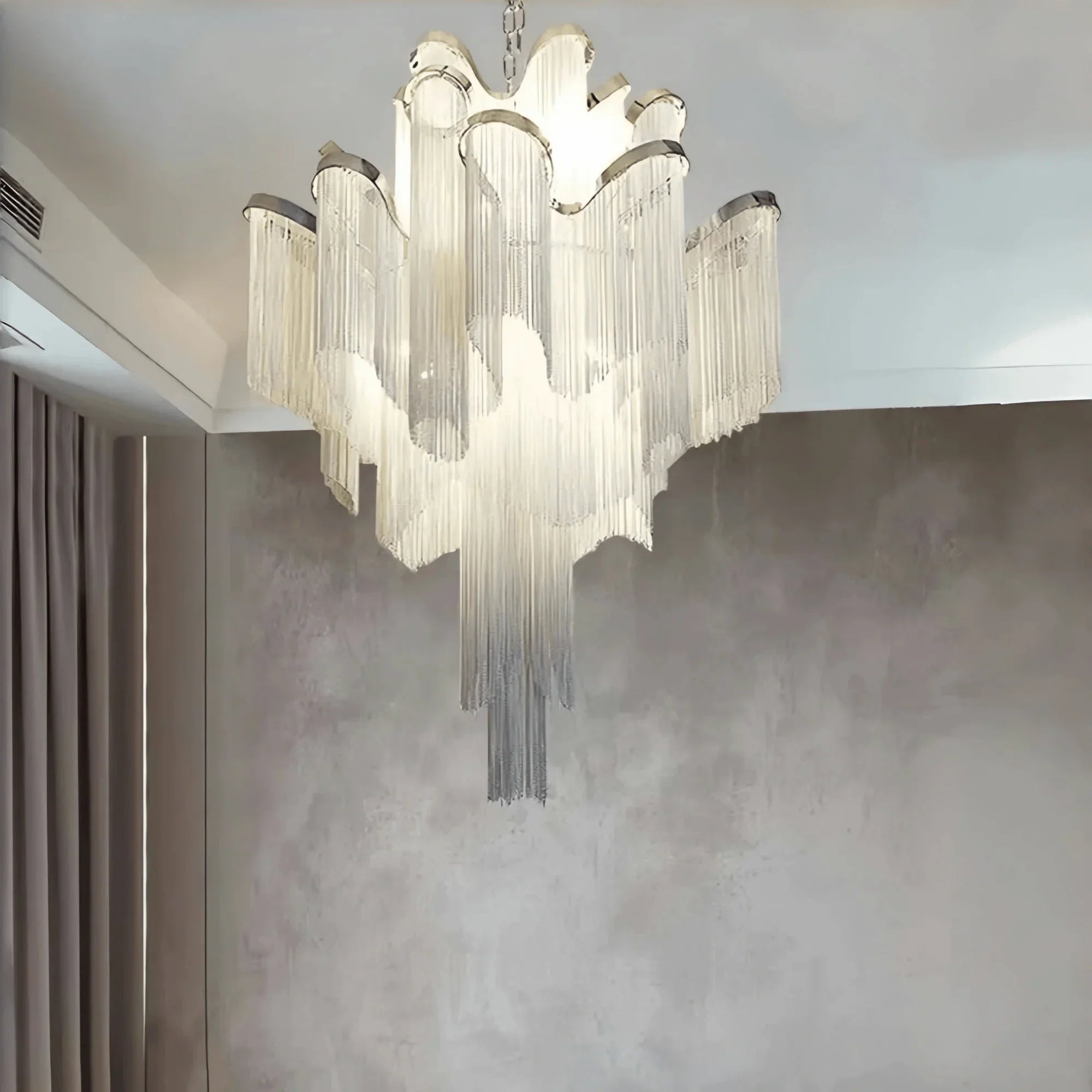 Post - Modern Extra Large Stainless Steel Long Tassel Chandelier - Joyfuzzy