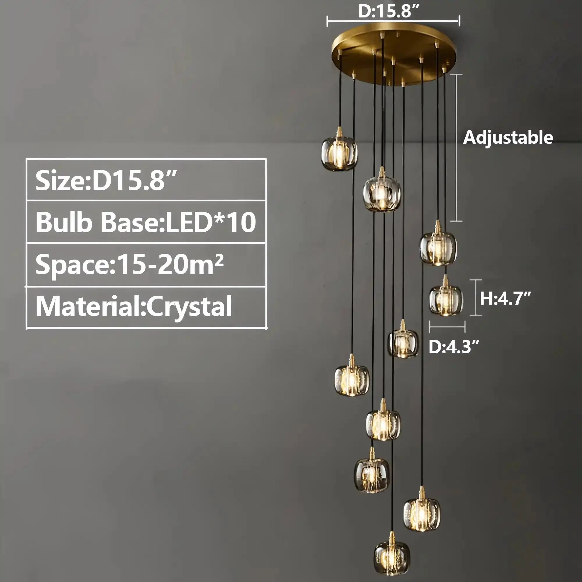 Post - modern Extra - long Pendant Light Fixtures for Staircase/High - ceiling Space/Foyer - 10 Lights: D15.8"AmberWarm LightJoyfuzzy