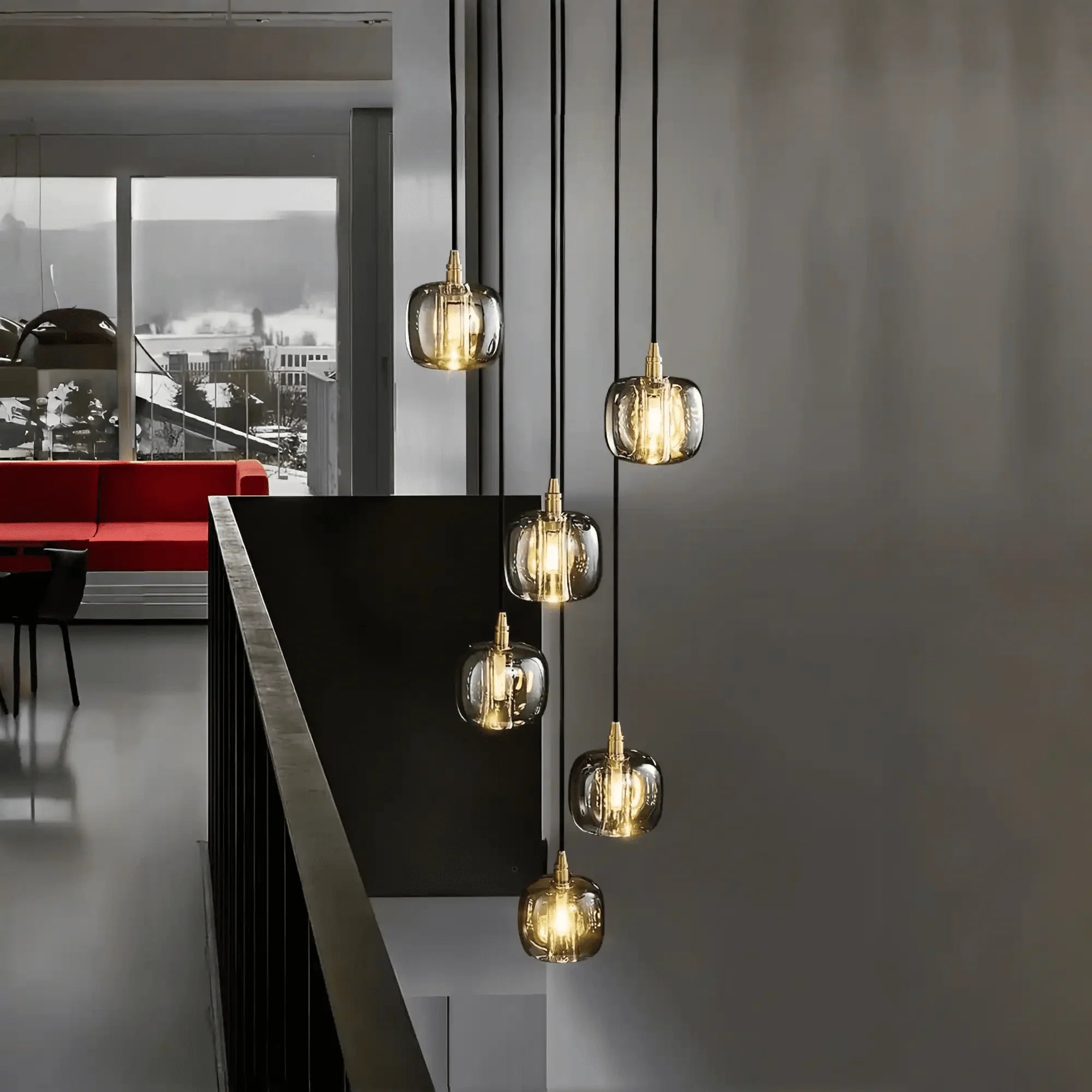 Post - modern Extra - long Pendant Light Fixtures for Staircase/High - ceiling Space/Foyer - 6 Lights: D11.8"AmberWarm LightJoyfuzzy