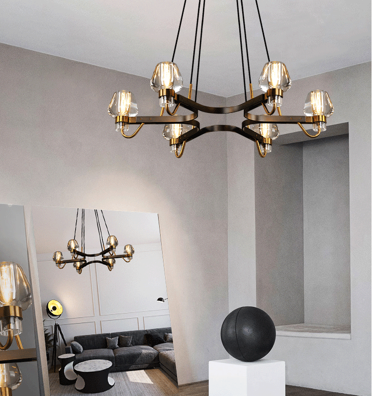 Post - modern Light Luxury Full Brass Chandelier for Living Room/Bedroom - 6 Lights: D35.8"*H8.7"/15kgClearWhite LightJoyfuzzy
