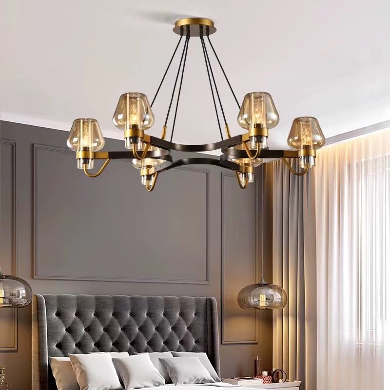 Post - modern Light Luxury Full Brass Chandelier for Living Room/Bedroom - 6 Lights: D35.8"*H8.7"/15kgClearWhite LightJoyfuzzy