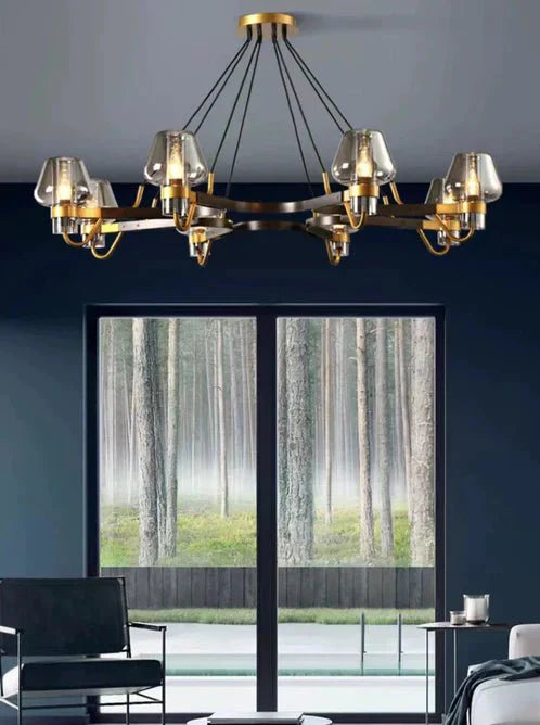 Post - modern Light Luxury Full Brass Chandelier for Living Room/Bedroom - 6 Lights: D35.8"*H8.7"/15kgClearWhite LightJoyfuzzy