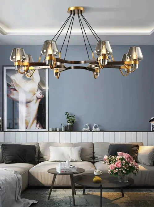 Post - modern Light Luxury Full Brass Chandelier for Living Room/Bedroom - 8 Lights: D39.4"*H8.7"Smoky GreyWarm LightJoyfuzzy