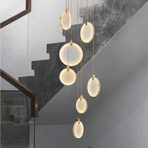 Queenie Alabaster Disc Long Round Chandelier For Loft