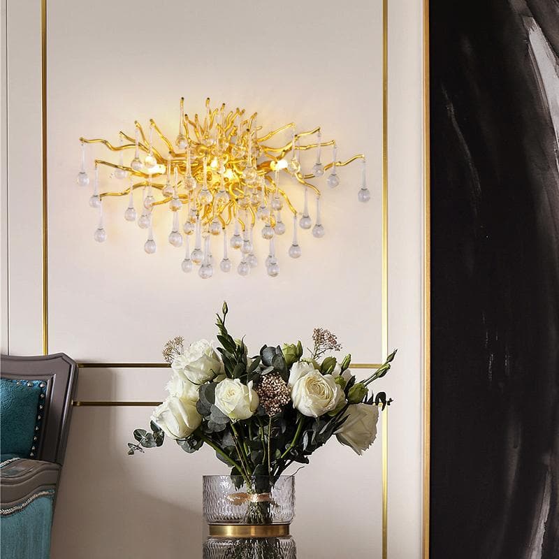 Rain Tree Crystal Teardrop Wall Sconce Gold Diameter 17" - W17" X H12.6"Joyfuzzy