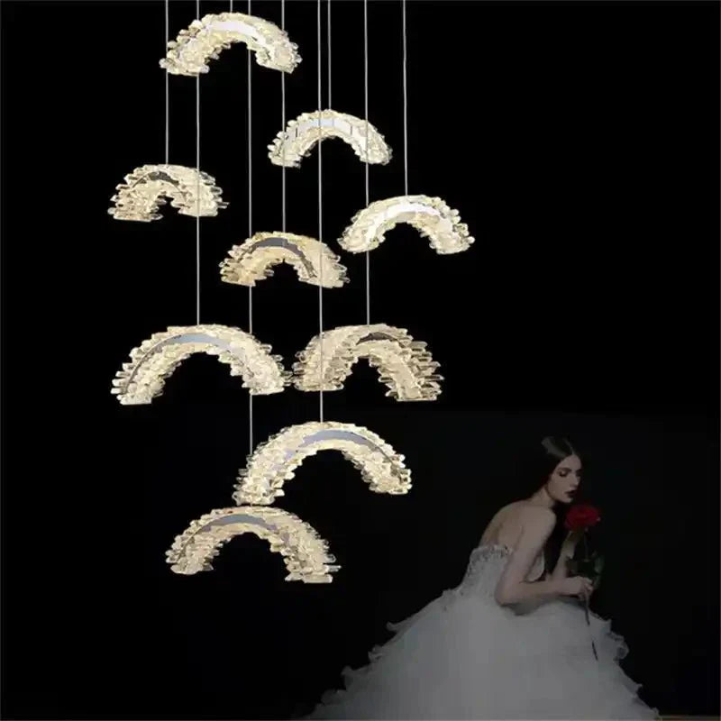 Rainbow Modern Rock Crystal Staircase Chandelier - Joyfuzzy