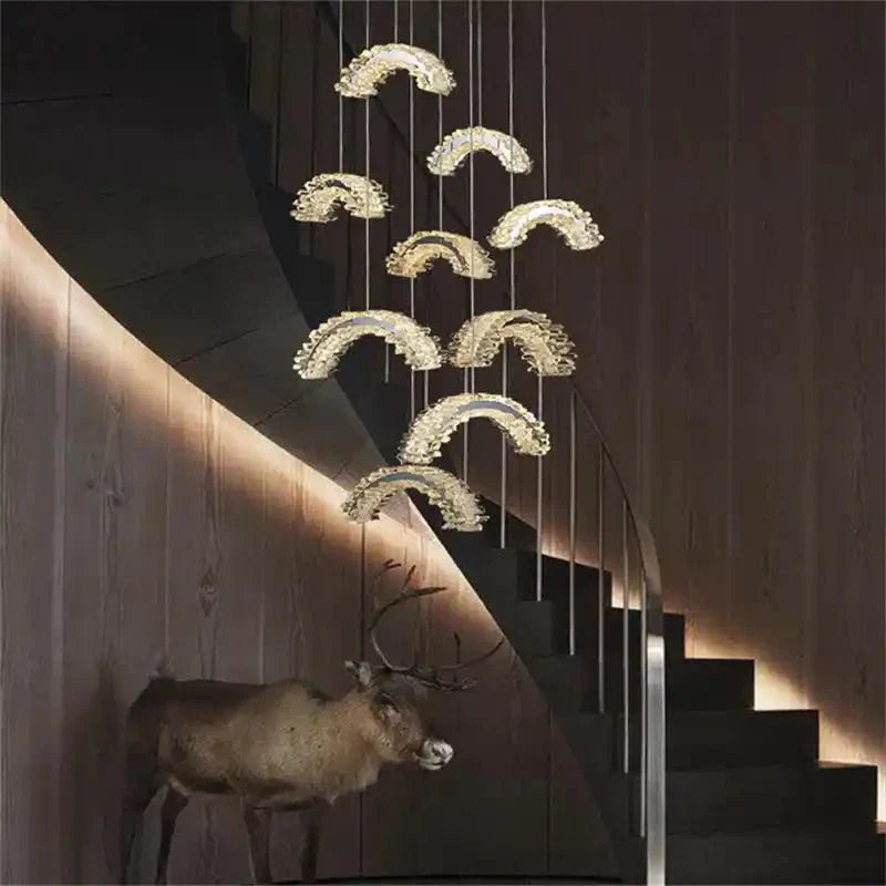Rainbow Modern Rock Crystal Staircase Chandelier - Joyfuzzy