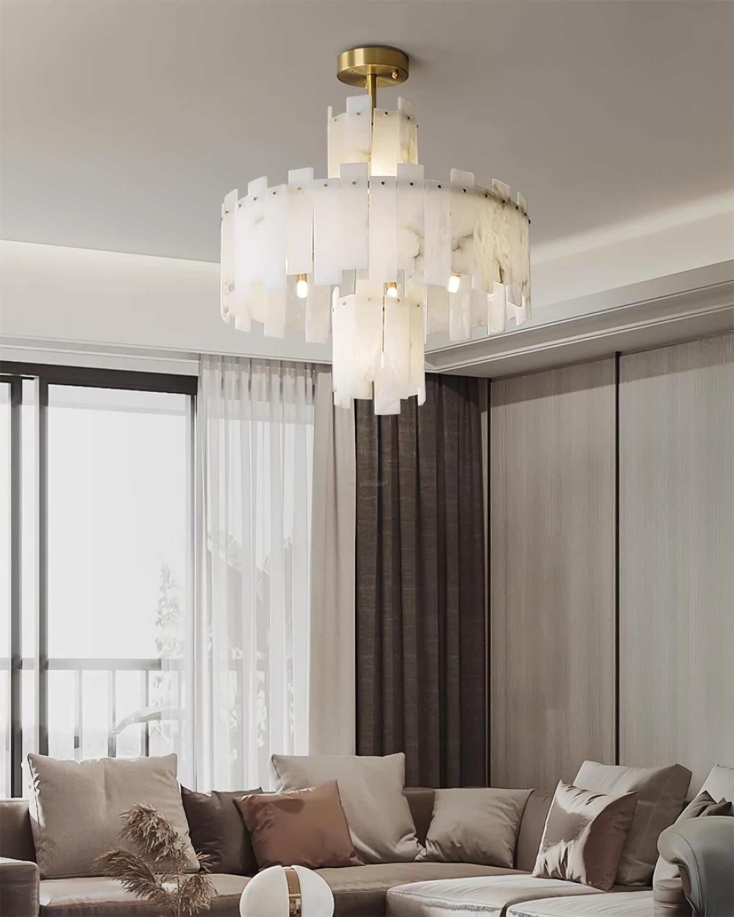 Regina Alabaster Round Chandelier - 23.6" x H 26.7" / Dia 60cm x H 68cmBrass & White AlabasterJoyfuzzy