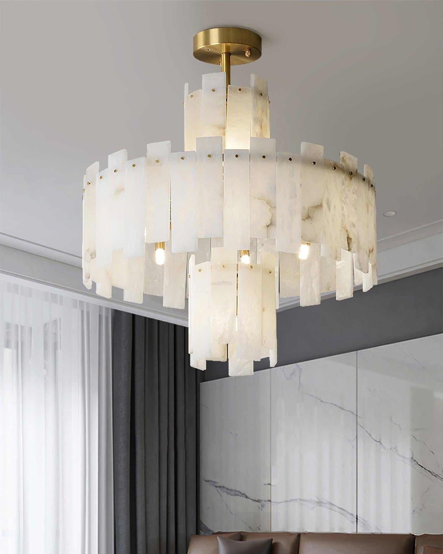 Regina Alabaster Round Chandelier - 23.6" x H 26.7" / Dia 60cm x H 68cmBrass & White AlabasterJoyfuzzy