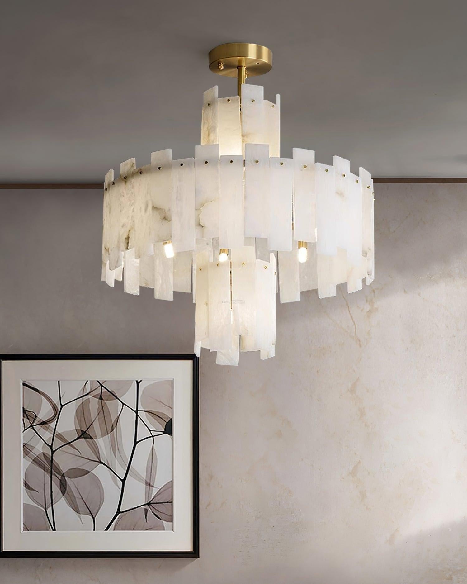 Regina Alabaster Round Chandelier - 23.6" x H 26.7" / Dia 60cm x H 68cmBrass & White AlabasterJoyfuzzy