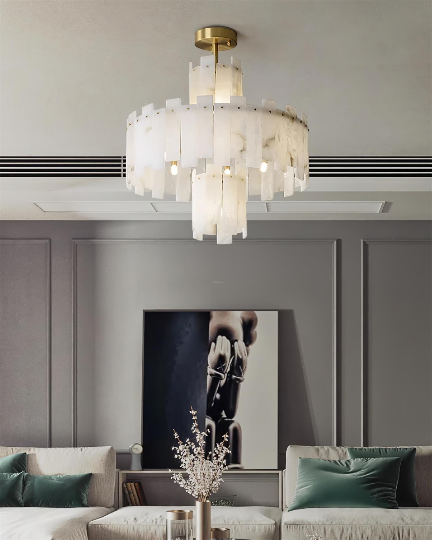 Regina Alabaster Round Chandelier - 23.6" x H 26.7" / Dia 60cm x H 68cmBrass & White AlabasterJoyfuzzy