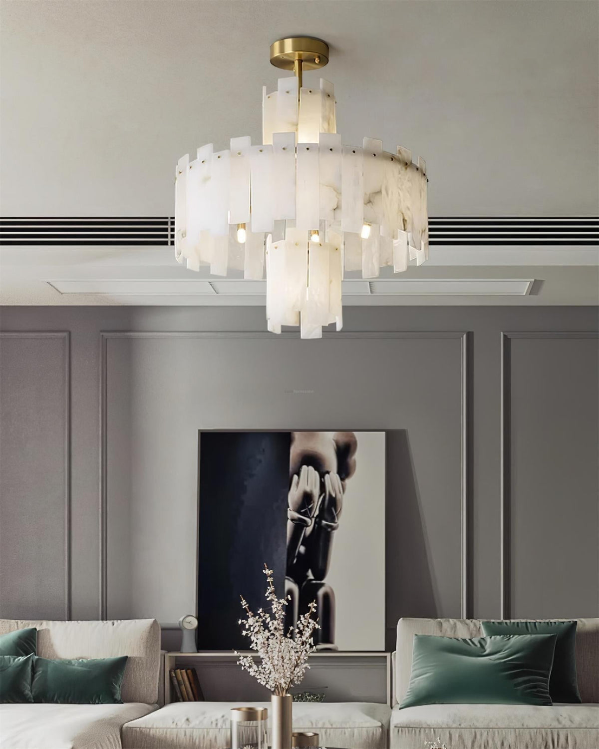Regina Alabaster Round Chandelier - 23.6" x H 26.7" / Dia 60cm x H 68cmBrass & White AlabasterJoyfuzzy
