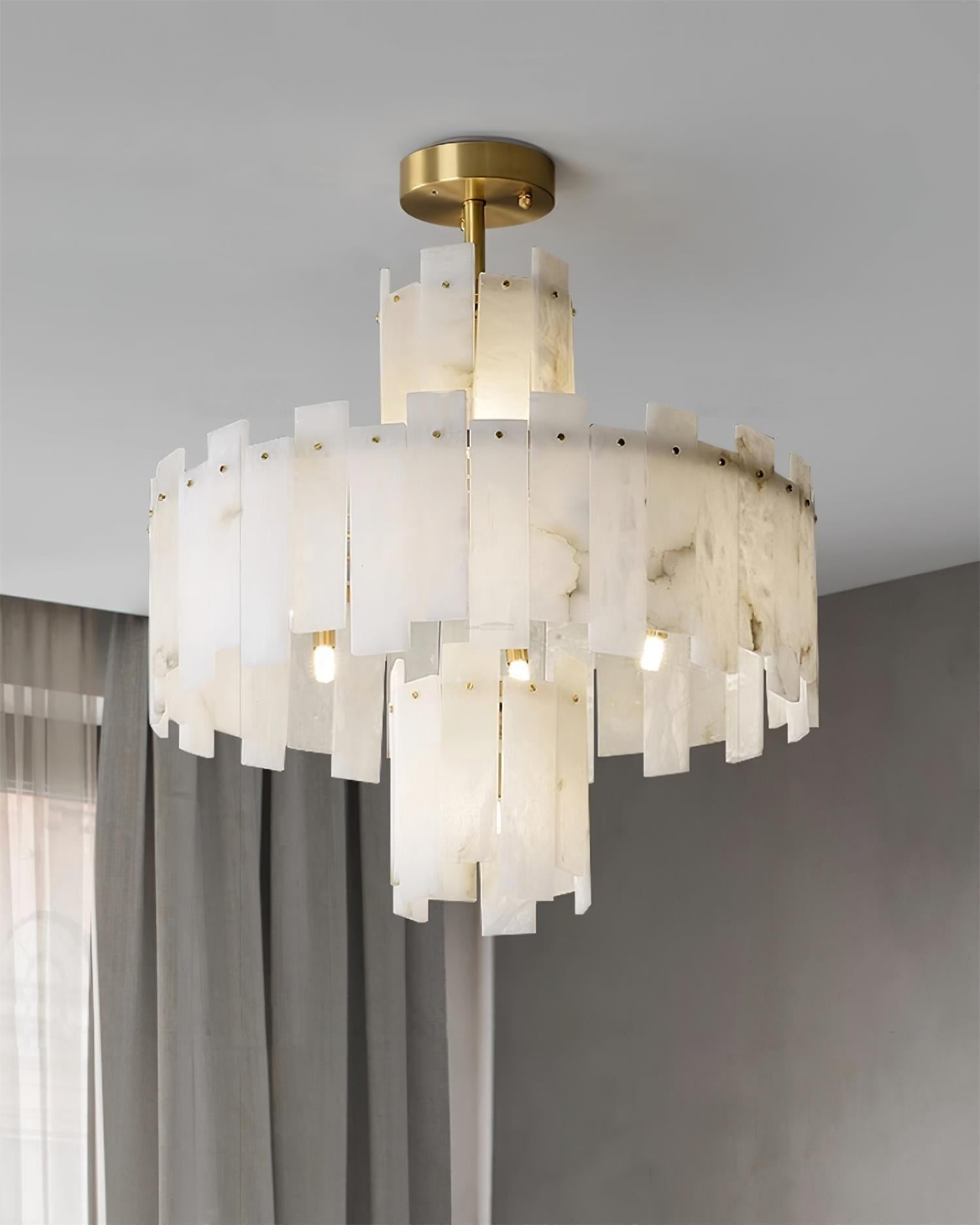 Regina Alabaster Round Chandelier - 23.6" x H 26.7" / Dia 60cm x H 68cmBrass & White AlabasterJoyfuzzy