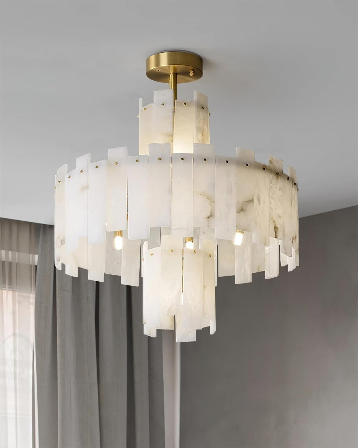 Regina Alabaster Round Chandelier - 23.6" x H 26.7" / Dia 60cm x H 68cmBrass & White AlabasterJoyfuzzy