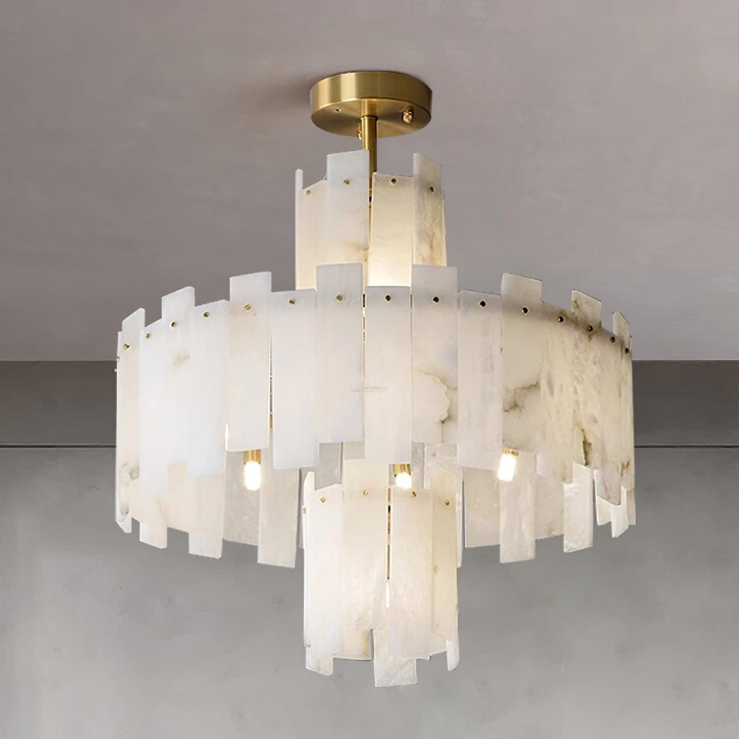 Regina Alabaster Round Chandelier - 23.6" x H 26.7" / Dia 60cm x H 68cmBrass & White AlabasterJoyfuzzy