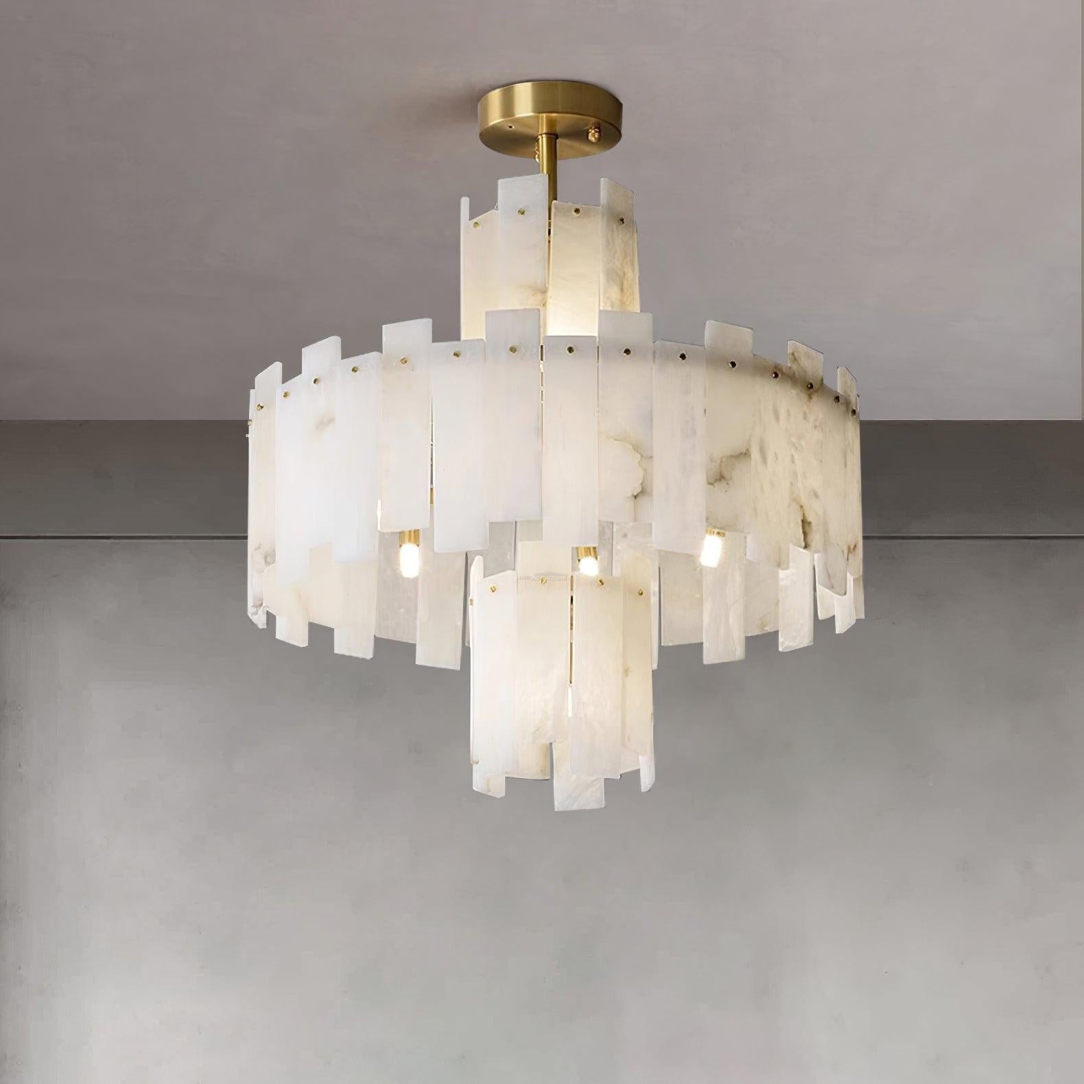 Regina Alabaster Round Chandelier - 23.6" x H 26.7" / Dia 60cm x H 68cmBrass & White AlabasterJoyfuzzy