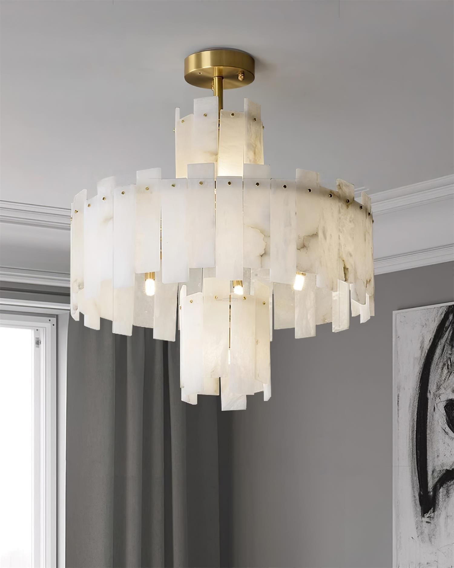 Regina Alabaster Round Chandelier - 23.6" x H 26.7" / Dia 60cm x H 68cmBrass & White AlabasterJoyfuzzy