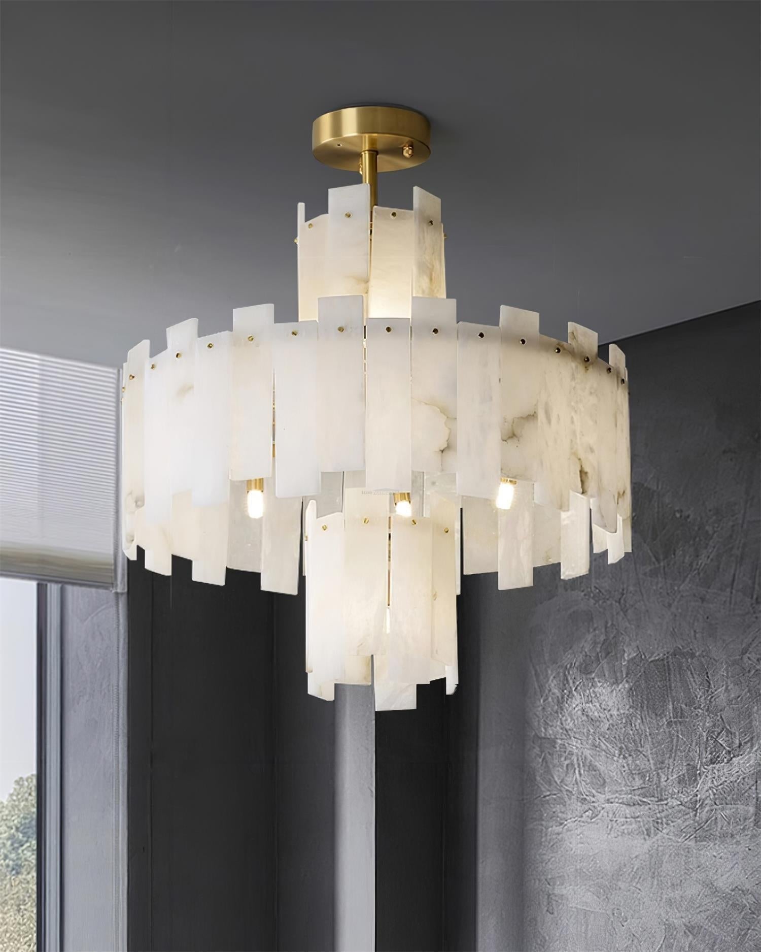 Regina Alabaster Round Chandelier - 23.6" x H 26.7" / Dia 60cm x H 68cmBrass & White AlabasterJoyfuzzy
