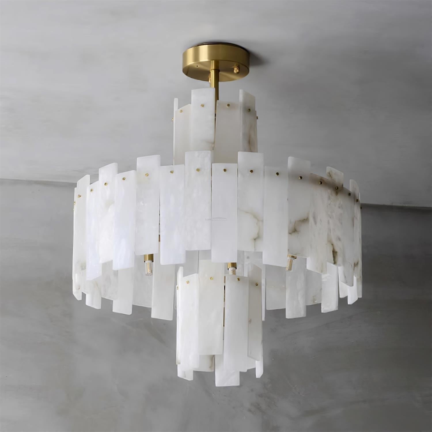Regina Alabaster Round Chandelier - 23.6" x H 26.7" / Dia 60cm x H 68cmBrass & White AlabasterJoyfuzzy