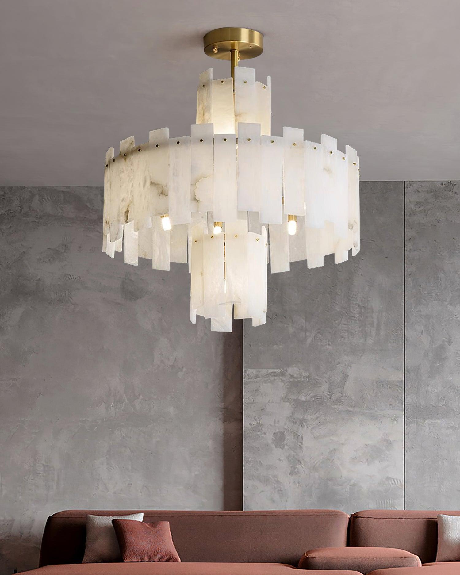 Regina Alabaster Round Chandelier - 23.6" x H 26.7" / Dia 60cm x H 68cmBrass & White AlabasterJoyfuzzy
