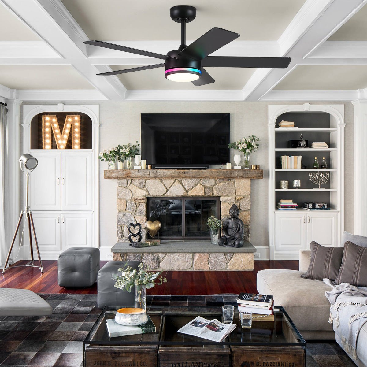 RGB Modern Black Ceiling Fan Light - Joyfuzzy