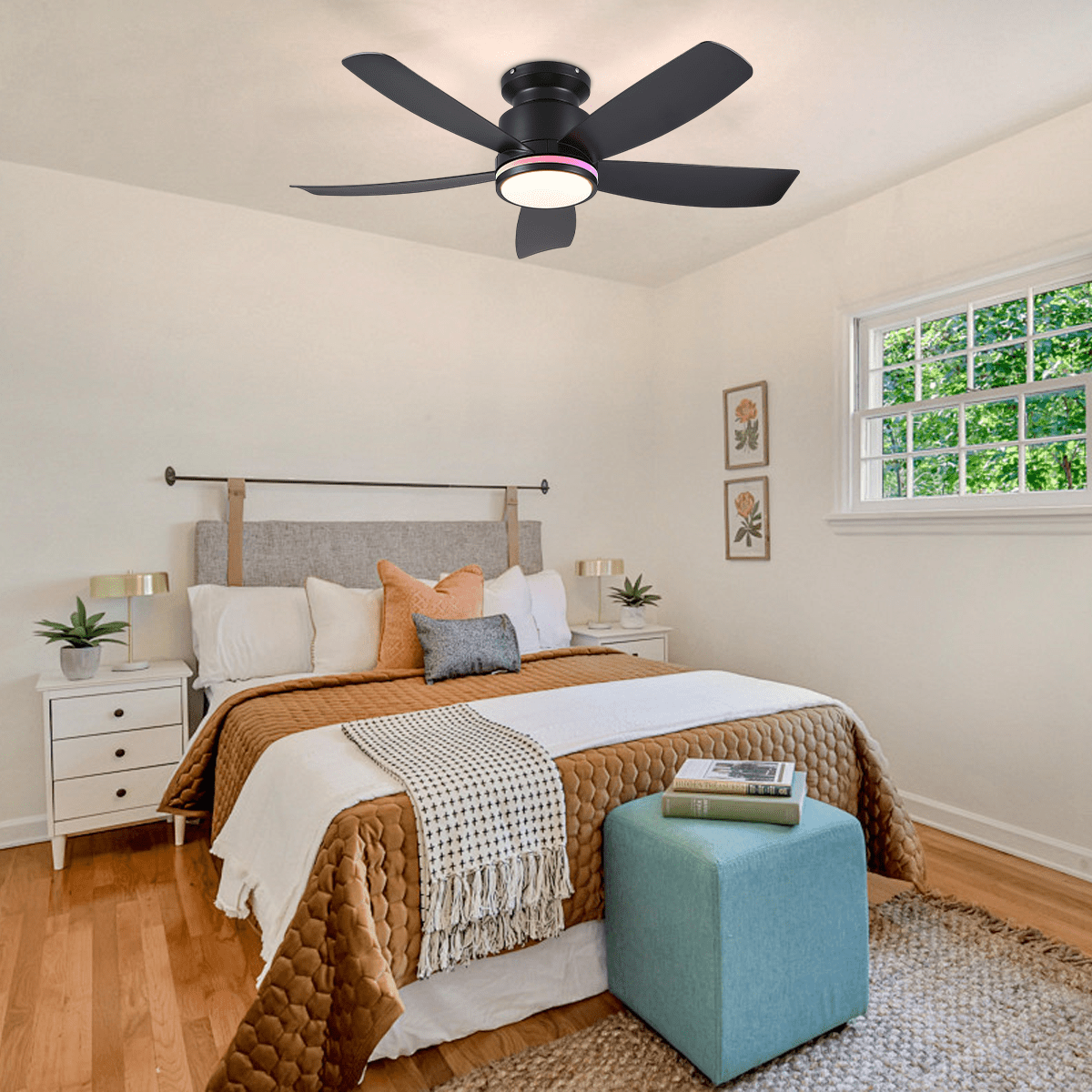 RGB Recessed remote control ceiling fan light 41" - Joyfuzzy