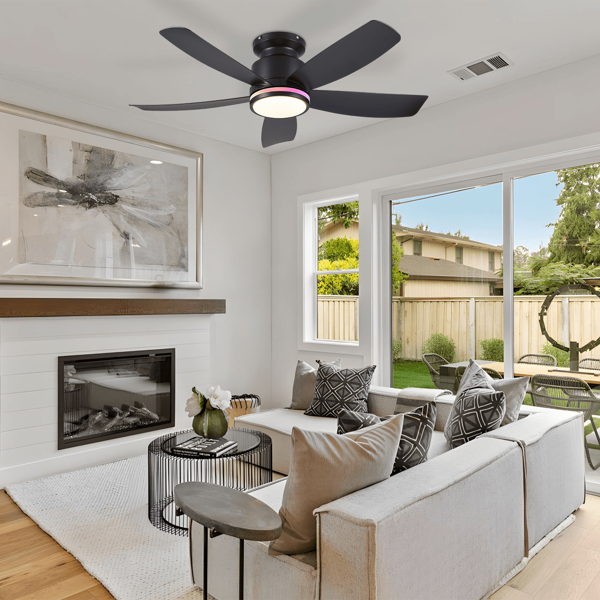 RGB Recessed remote control ceiling fan light 41" - Joyfuzzy