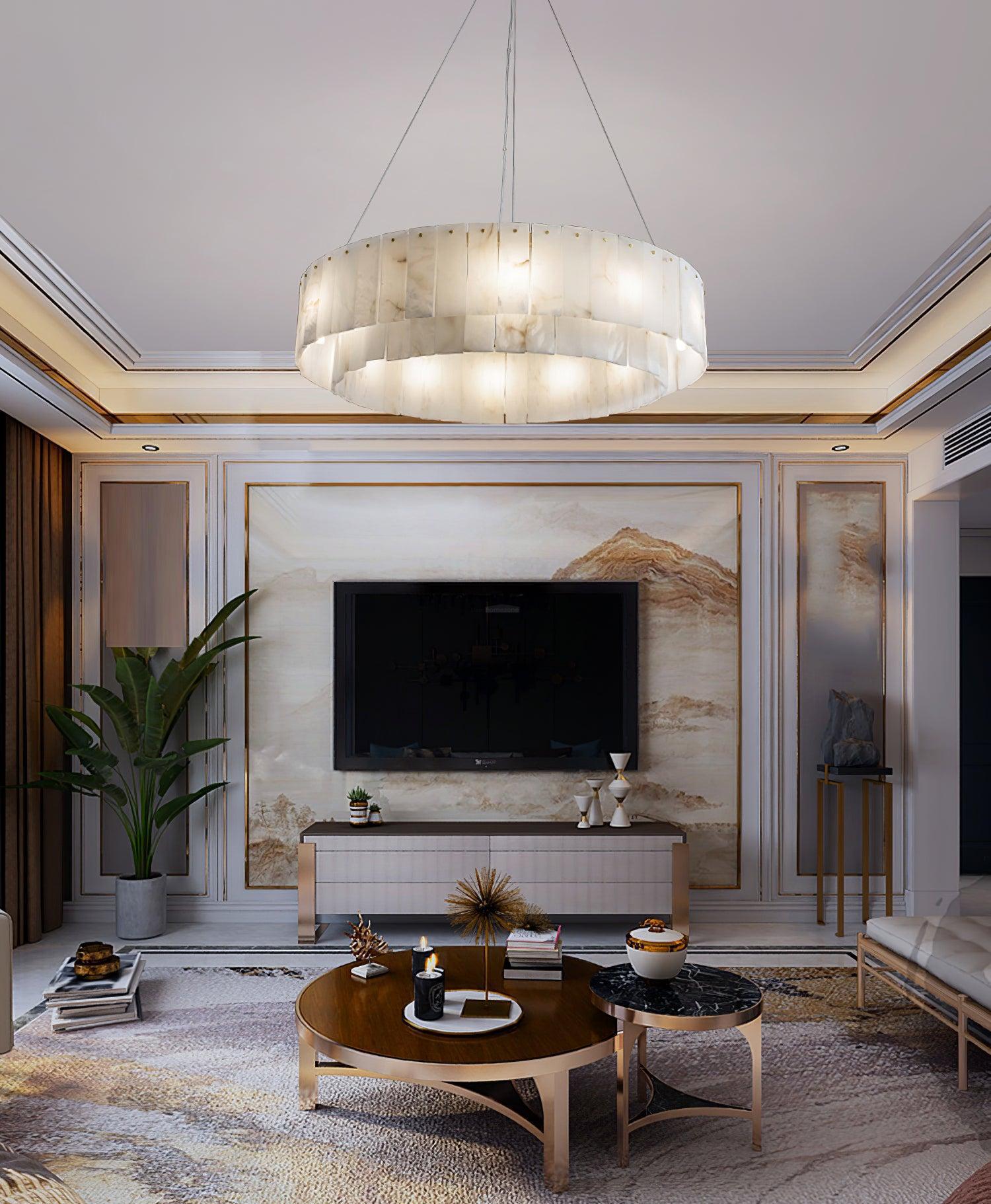 Rock Alabaster Chandelier 23.6" 31.4" - 23.6" x H 59"/ Dia 60cm x H 150cmBrass & White AlabasterJoyfuzzy