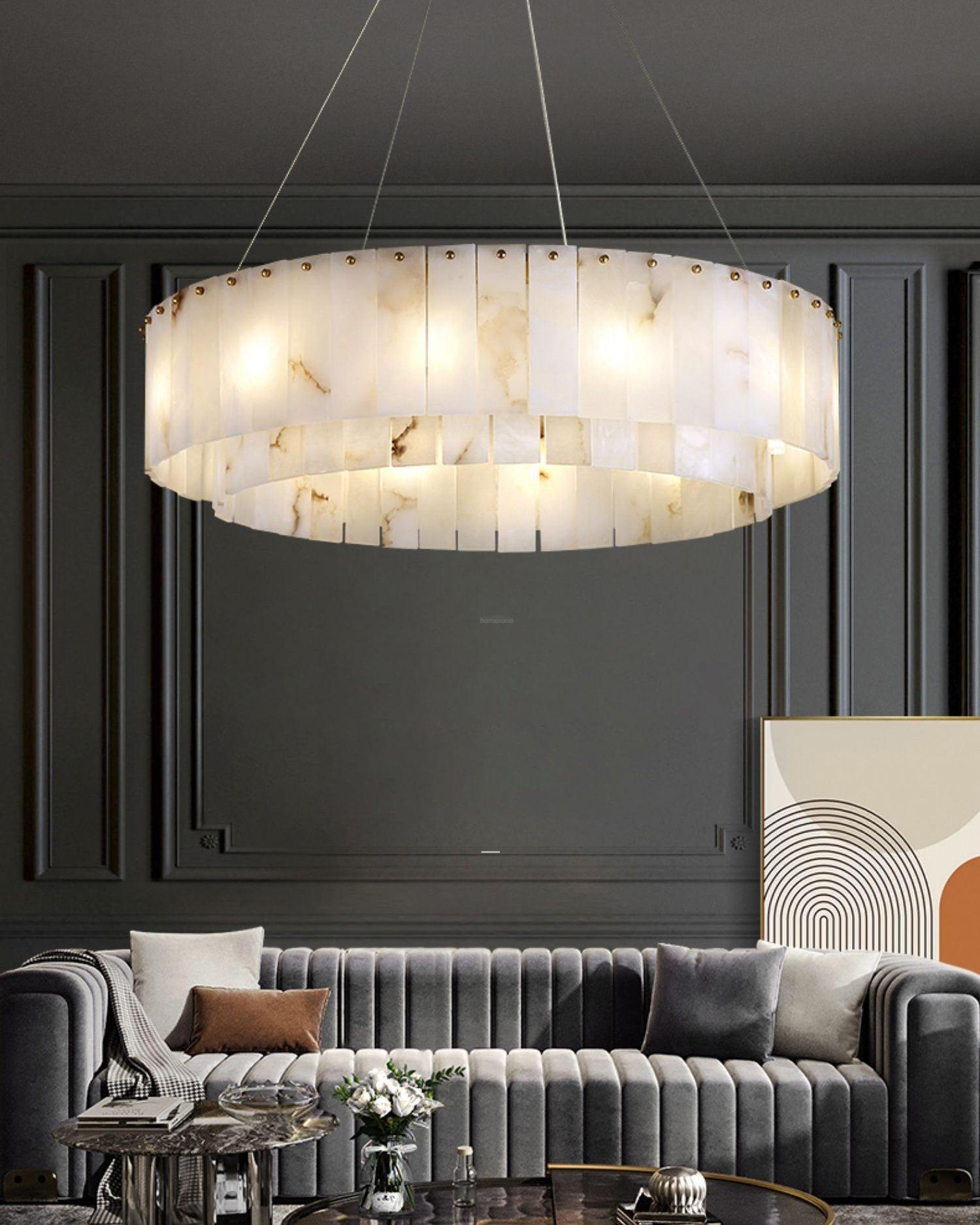 Rock Alabaster Chandelier 23.6" 31.4" - 23.6" x H 59"/ Dia 60cm x H 150cmBrass & White AlabasterJoyfuzzy