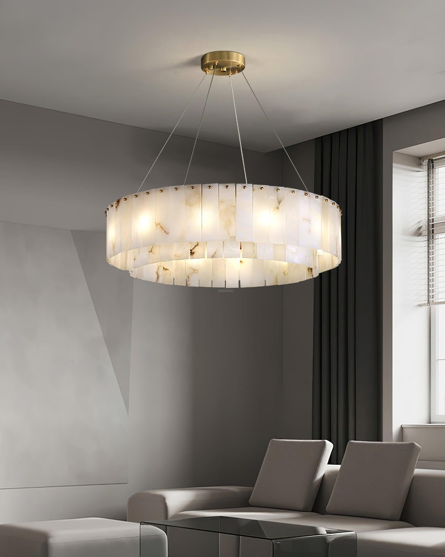 Rock Alabaster Chandelier 23.6" 31.4" - 23.6" x H 59"/ Dia 60cm x H 150cmBrass & White AlabasterJoyfuzzy