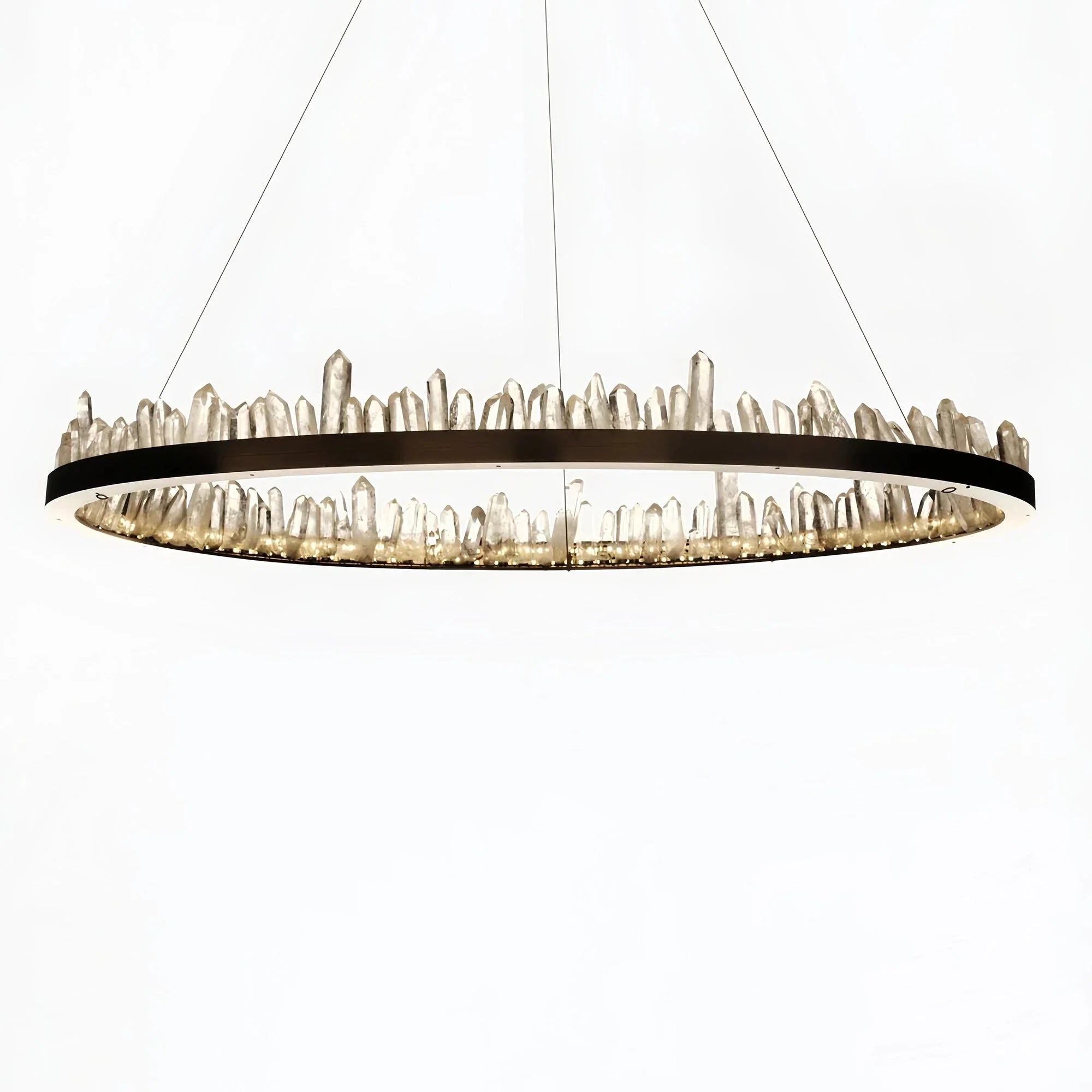 Round Modern Chandelier Brass & Clear Geode Quartz Crystal Hanging Light - Joyfuzzy