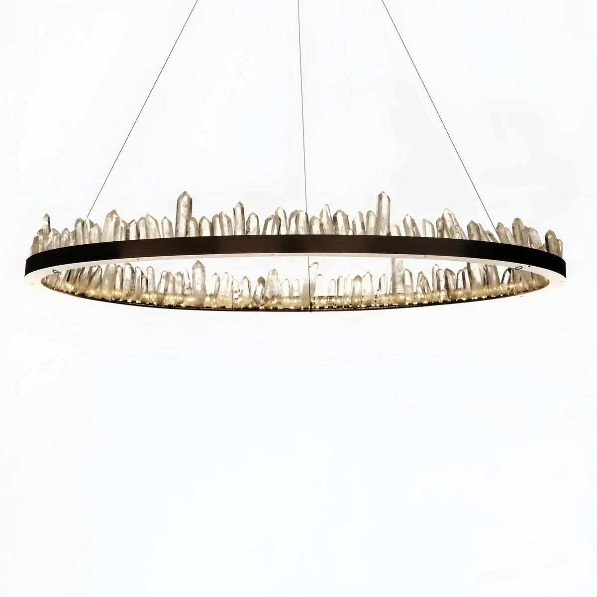 Round Modern Chandelier Brass & Clear Geode Quartz Crystal Hanging Light - Joyfuzzy