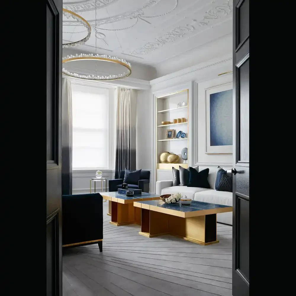 Round Modern Chandelier Brass & Clear Geode Quartz Crystal Hanging Light - Joyfuzzy