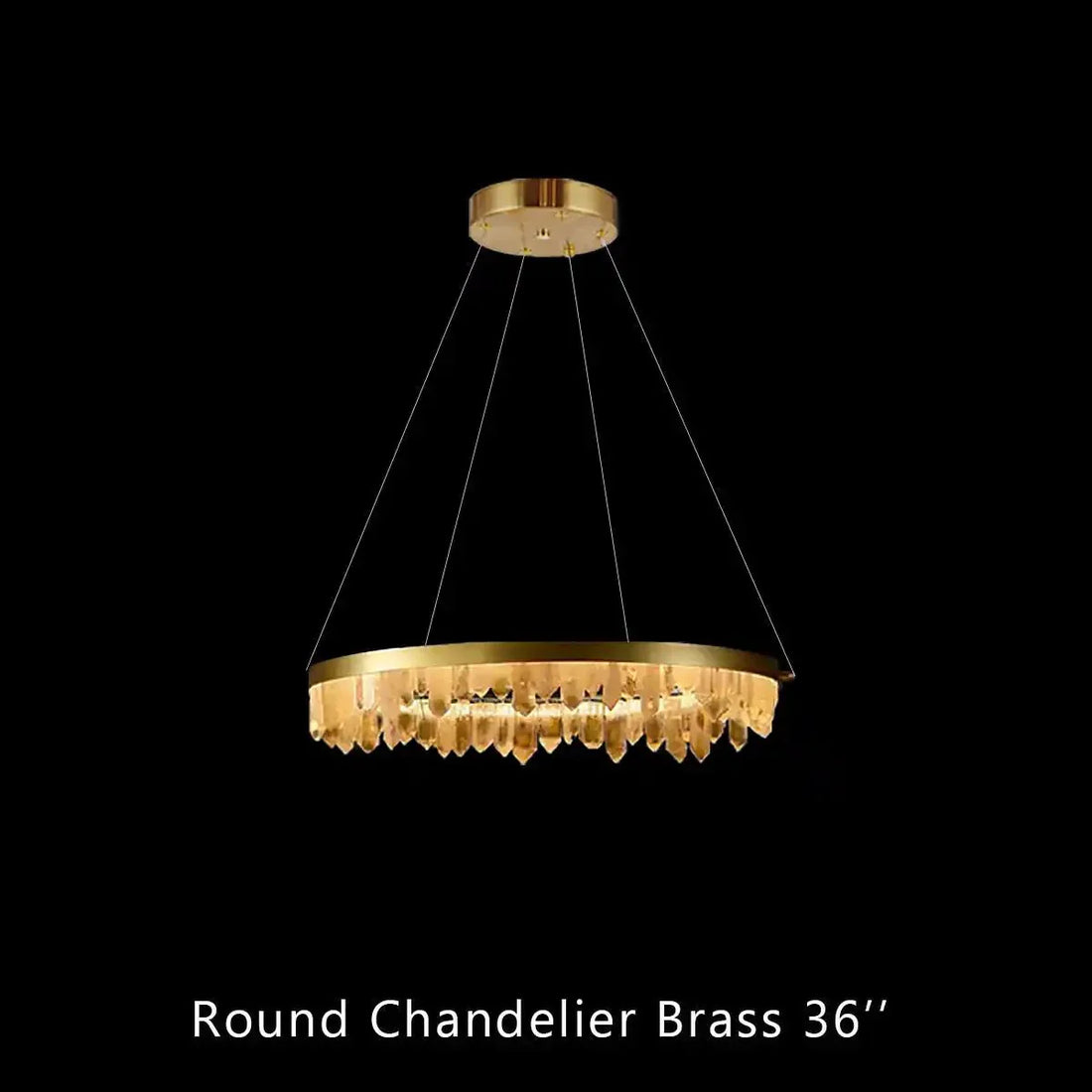 Round Modern Chandelier Brass & Clear Geode Quartz Crystal Hanging Light - Joyfuzzy