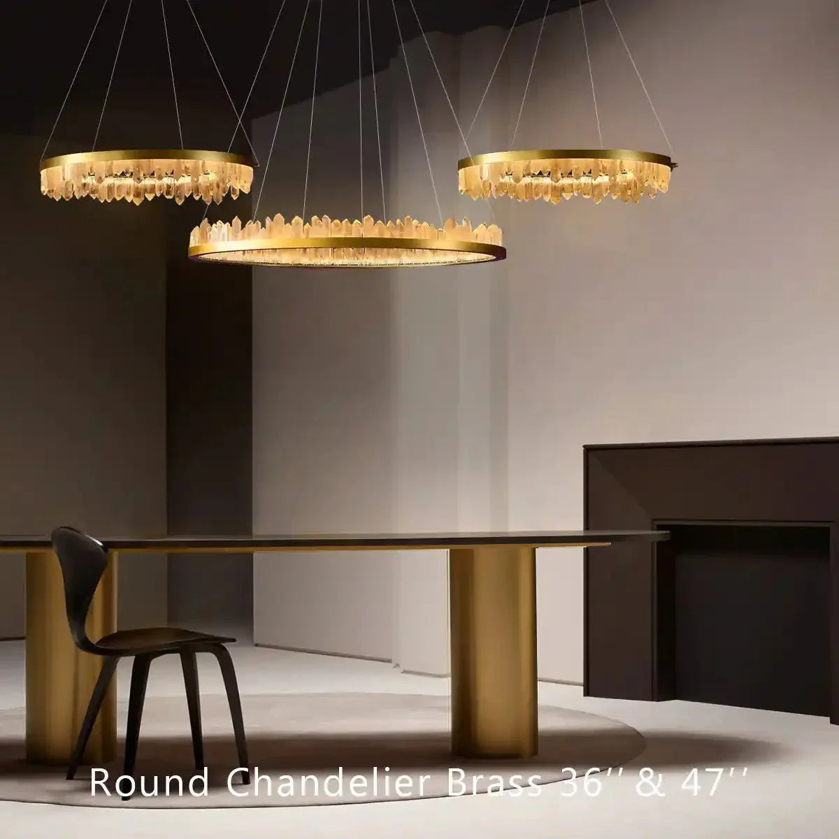 Round Modern Chandelier Brass & Clear Geode Quartz Crystal Hanging Light - Joyfuzzy