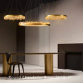 Round Modern Chandelier Brass & Clear Geode Quartz Crystal Hanging Light - Joyfuzzy