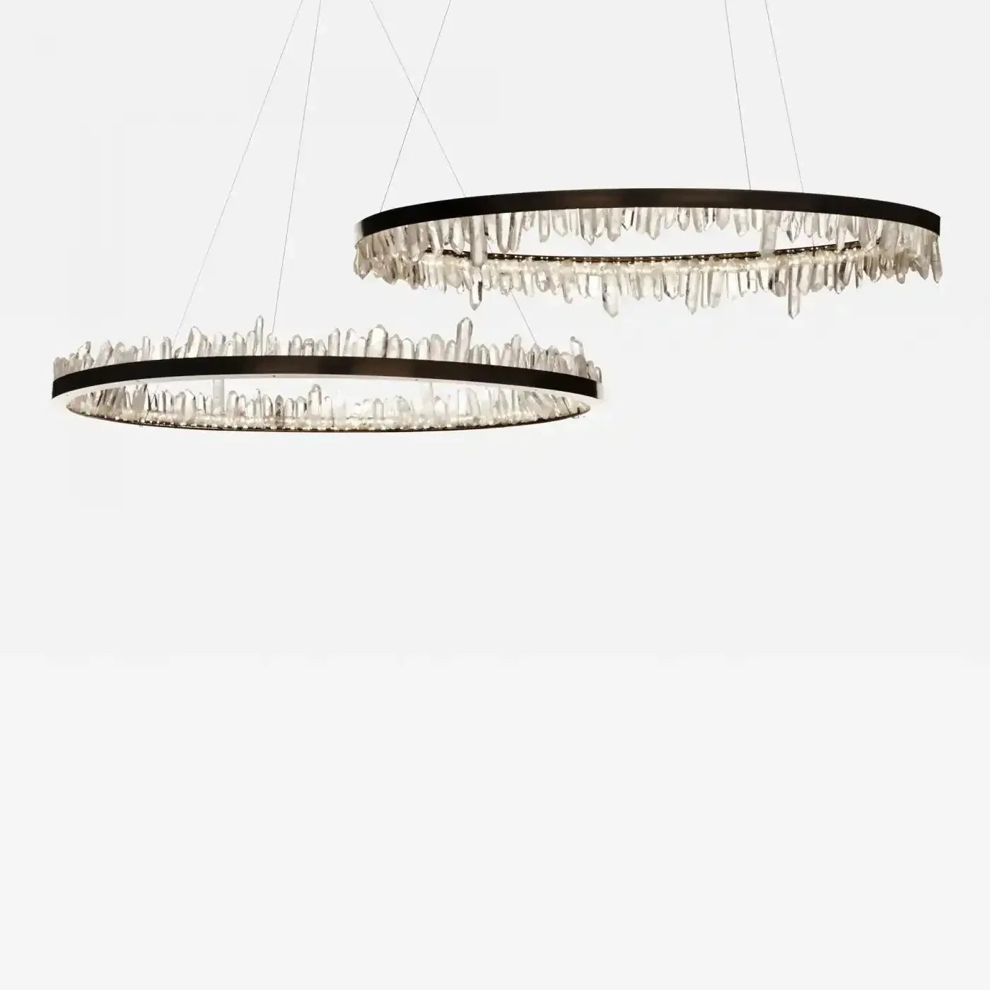 Round Modern Chandelier Brass & Clear Geode Quartz Crystal Hanging Light - Joyfuzzy